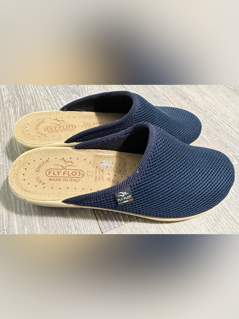 Fly Flot Navy Mesh Mules / Slippers - Size 39 (Made in Italy)